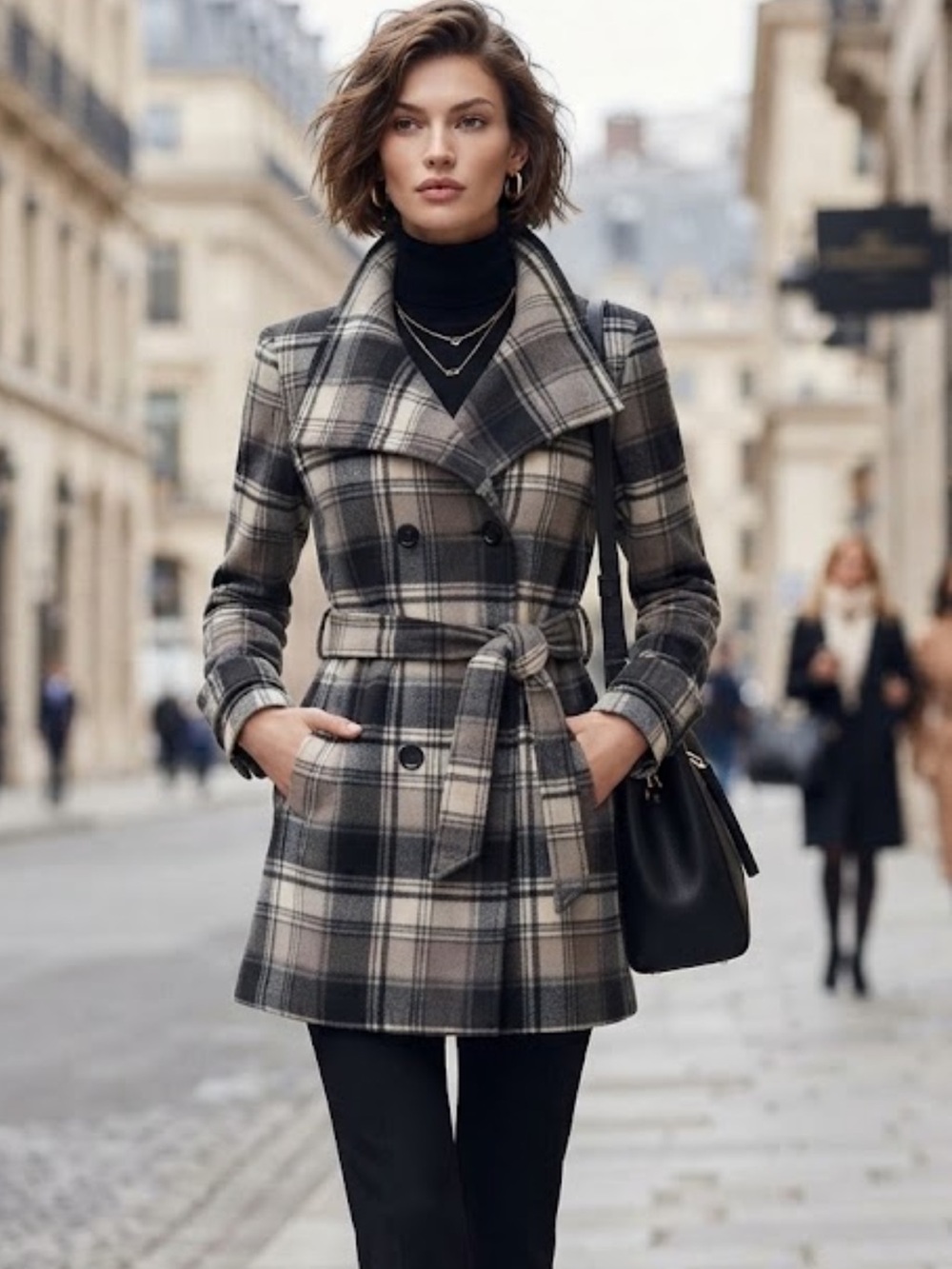 NWOT Ike Behar Plaid Belted Fleece Coat Jacket Women’s M Double Breasted